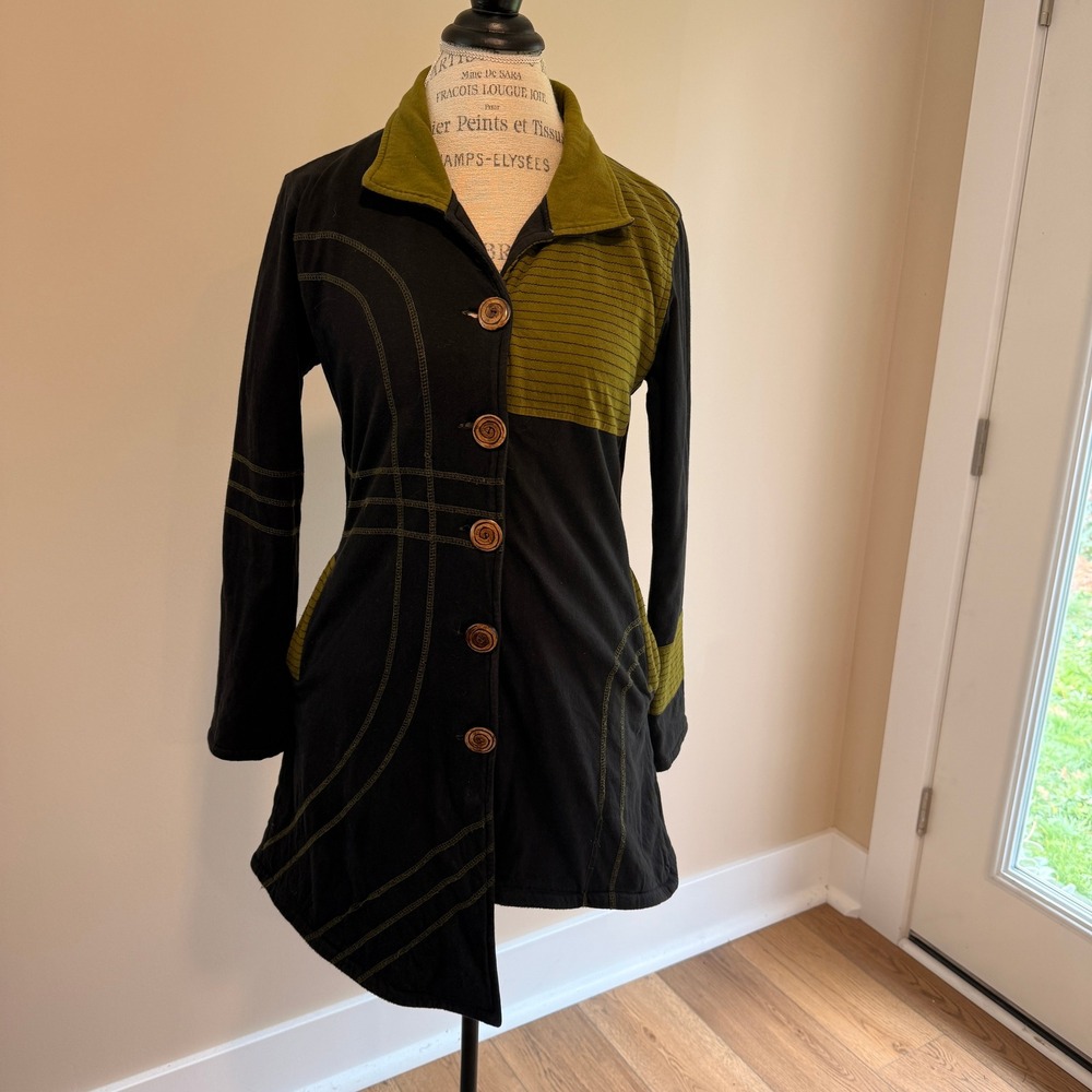 Yak N‎ Yeti Womens's Green/Black Fleece Lined Asymmetrical Jacket Size M